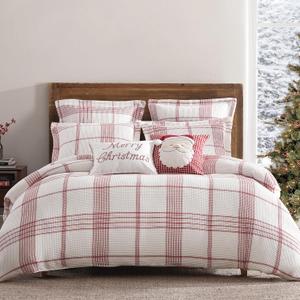 Levtex Home - Peppermint Plaid Comforter Set - King Comforter + Two King Pillow Cases - Red, Cream - Waffle Plaid - Comforter (106 x 94in.) and Pillow Case (36 x 20in.) - Cotton