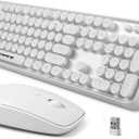 FOPETT Wireless Keyboard and Mouse Combo - 2.4G Full-Sized White Keyboard with Round Keycaps 104 Keys Typewriter Keyboard for Laptop/Windows/PC - White