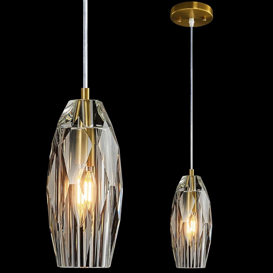 Mini Crystal Modern Pendant Lights Kitchen Island Adjustable Hanging Ceiling Light Gold Pendant Light Fixtures for Kitchen Island Dining Room Living Room Bedroom Corridor, 1-Light