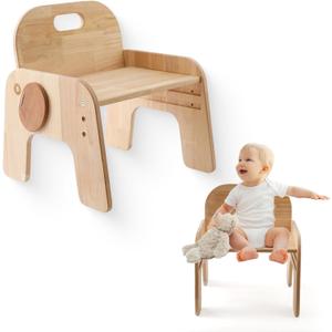 ibwaae Natural Solid Wooden Kids Chair HeightAdjustable Wooden Chair for Toddlers Montessori Furniture Birthday Gift for Children
