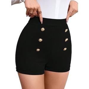 Floerns Women's Elegant High Waist Double Button Office Straight Leg Shorts, Medium, Black