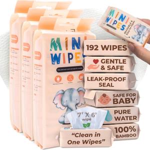 Travel Baby Wipes - 24 Pack of 192 Moist Wipes, Leak-Proof Design Fragrance-Free, Hypoallergenic, 100% Bamboo, Alcohol-Free, Biodegradable Travel Wet Wipes - Safe for Sensitive Skin (Sunset Elephant)