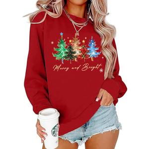 Christmas Sweatshirts for Women Merry and Bright Christmas Tree Graphic Long Sleeve shirts Xmas Holiday Party Pullover Tops (XX-Large, Red-8)