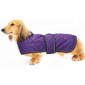 Warm Thermal Quilted Dachshund Coat,Dog Winter Coat with Warm Fleece Lining,Outdoor Dog Apparel with Adjustable Bands for Medium,Large Dog-Purple-L