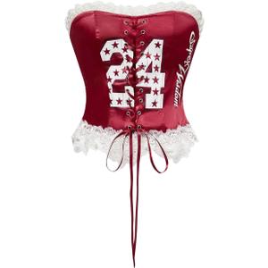 Floerns Women's Y2K Graphic Lace Up Corset Bustier Floral Lace Strapless Party Club Crop Tube Tops (S)