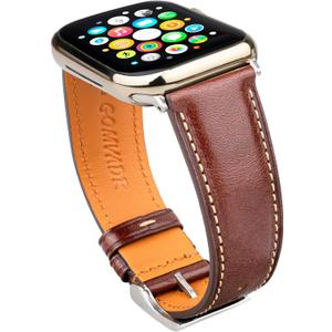 Gomvadr Leather Bands Compatible with Apple Watch Band , Replacement Band Leather Strap for Men iWatch Ultra 2/ 1 Series 10 9 8 7 6 5 4 3 2 1 (Brown/ Silver Buckle, 49mm Ultra 2/ 1)