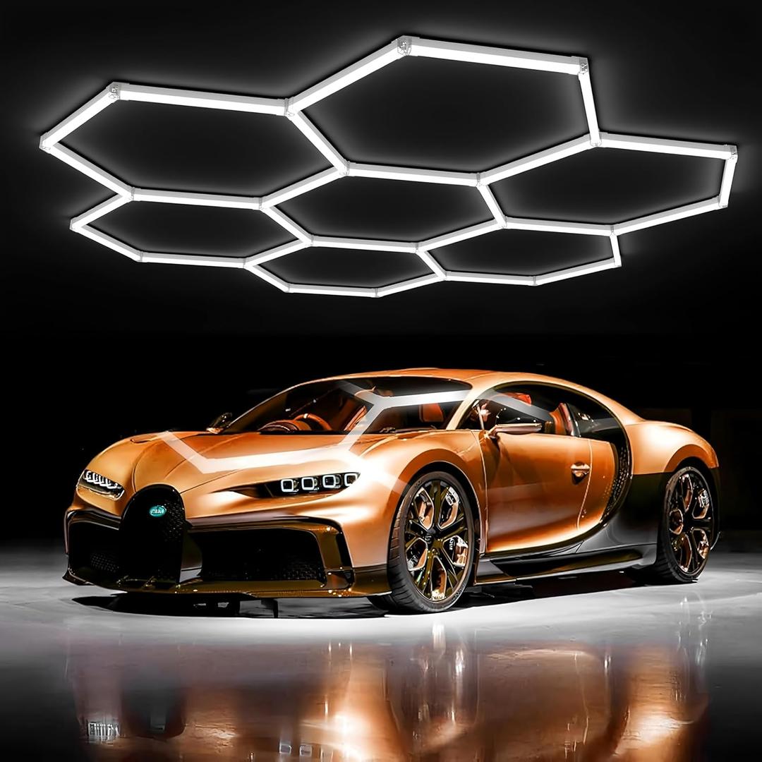 31Lights LED Hexagon Honeycomb Lights,7-Hex Honeycomb Lights 48800Lumens Hexagon DIY Super Bright Car Detailing Ceiling 488W LED Shop Light for Warehouse Workshop Gym Basement