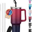 40 oz Tumbler with Handle and Straw Spout Lid - 100% Leak-proof Travel Coffee Cup, BPA Free Metal Mug, Vacuum Insulated Water Bottle- (Cold-34H & Hot-10H), Straw Cover, Silicone Boot (Ruby Purple)
