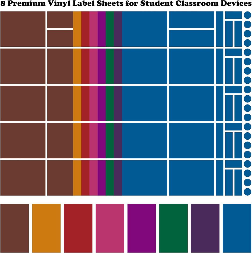 3 x 8 Sheets Color Coded Vinyl Labels Classroom Laptop Label for Organization Chromebook Color Coding Labels, Student Classroom Devices or Office Computer Management (Vibrant Colors)