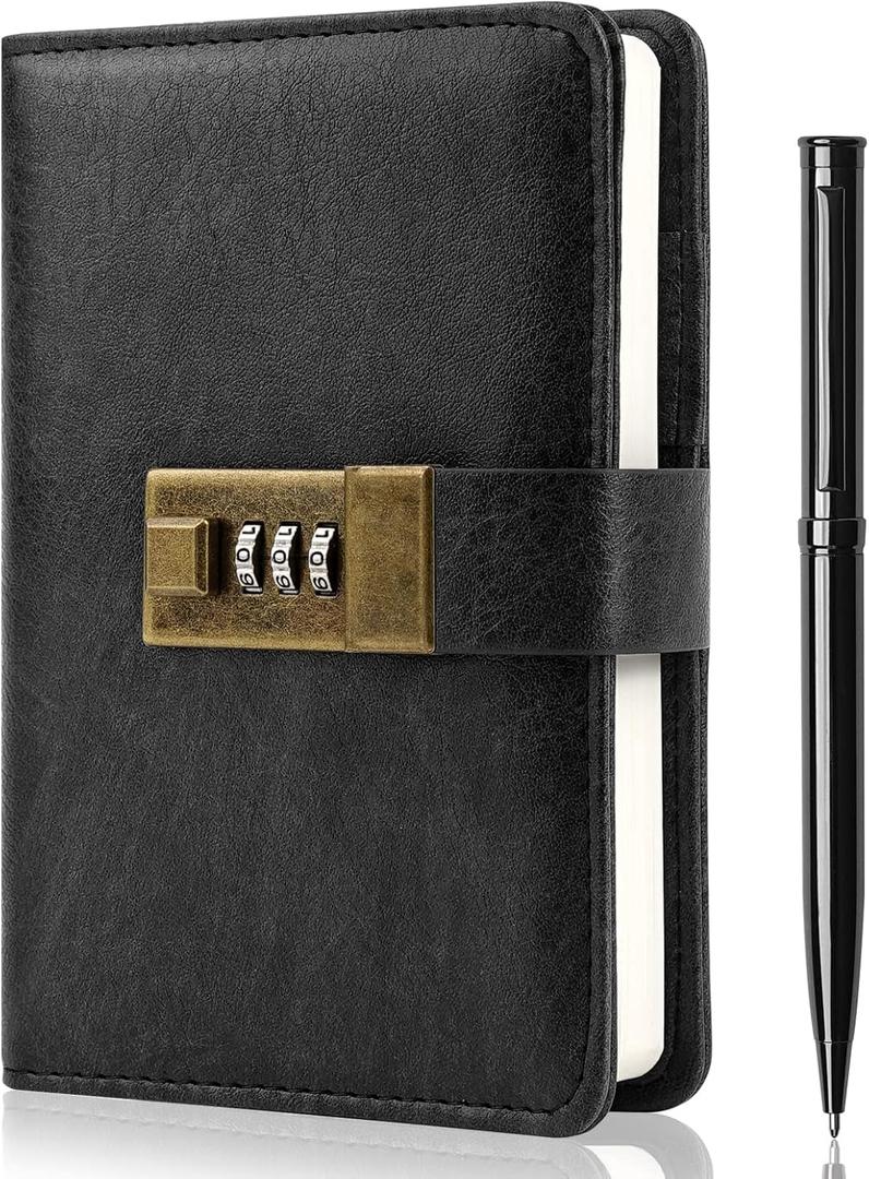 WEMATE Journal with Lock, Diary with Lock, Password Notebook, Pen & Gift Box - Perfect for Men and Women - 4.3X 6.18in Black Keep Your Secrets Safe