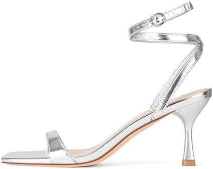Adrizzlein Kitten Heels for Women Strappy Heels Square Open Toe Lace up Heeled Sandals Ankle Wrap Strap Pumps Dress Shoes Wedding 9.5