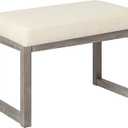 CangLong 27 Inch Wide Ottoman Bench, Rectangle Footstool with Linen Look Fabric and Wood Leg for Entryway, Bedroom & Living Room, Beige