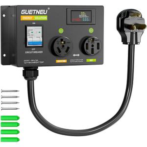 NEMA: 10-30P to 10-30R 14-50R, 240 VAC Dryer Splitter with Breaker, Dual Socket, EV Auto Power Switch, Fast Charge for 2 EVs, Left-Side Power Supply Priority