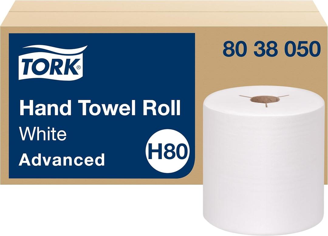 Tork Paper Hand Towel Roll White H80, Advanced, High Absorbency, 6 Rolls x 800 ft, 8038050 Tork Paper Hand Towel Roll White H80, Advanced, High Absorbency, 6 Rolls x 800 ft, 8038050