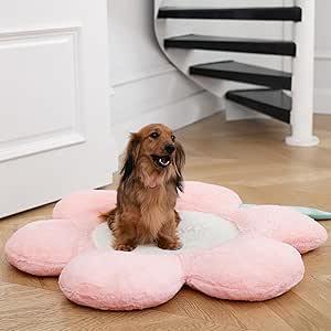 Dog Beds for Medium Small Dogs,Washable Dog Bed Sofa Supportive Pet Bed Bolster,  Cute Cat Bed Couch Pink Flower Dog Bed with Removable Cover Waterproof Nonskid Bottom