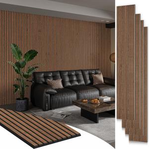 Smartstandard 4 Pack 105.9" x 12.6" Wood Slat Wall Panels, Soundproof Wooden Wall Panels, 3D Fluted Wood Panels for Interior Wall Decor, Classic Brown