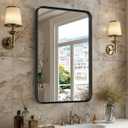 Sweetcrispy Bathroom Mirror 30x22 Inch Black Metal Framed Rounded Rectangle Vanity Mirror for Wall, Over Sink, Farmhouse, Restroom, Anti-Rust, Modern Decorative, Horizontal or Vertical Hanging