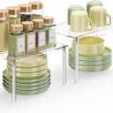 Delamu Clear Kitchen Cabinet Organizer, Set of 2 Acrylic Shelf Organizer for Cupboard Organizers and Storage, Stackable Cabinet Shelf for Plate, Dish, Bowl, Cup & Mug, 11.7" W x 7.7" D x 6.3" H