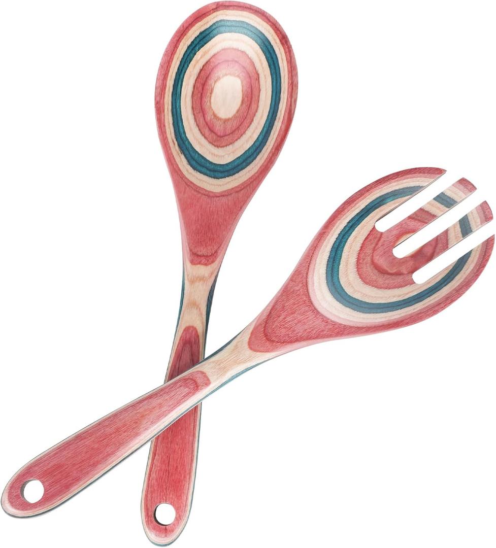 Salad Tongs, Wooden Spoons, Pakkawood Salad Tongs for Serving, 10-inch Serving Utensils Set Salad Servers Set Kitchen Cooking Utensil (Pink)
