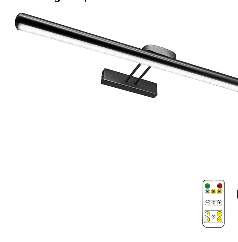 24.4" Wireless Picture Lights, Rechargeable Battery Art Display Light with Remote Control, Dimmable/Timer Off Dartboard Light, 3 Lighting Modes Full Metal Painting Display Lights (Black-1Pack)