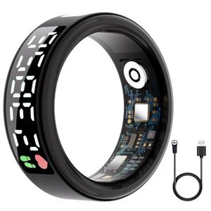 Smart Ring, Fitness Tracker with Health Metrics Tracking, 50 Sports Modes, Sleep Analysis, IP68 Titanium, 7-Day Battery(Black 9#)