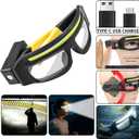 LED Rechargeable Headlight Glasses with Motion Sensor & Touch Control, Safety Glasses with Lights 5 Modes USB C Light Up Glasses for Outdoor Running Camping Hiking Work (Yellow)