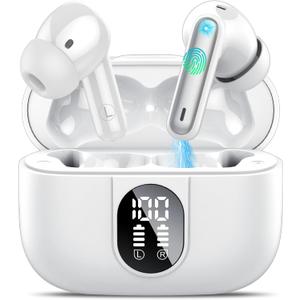 Wireless Earbuds, 2025 Bluetooth Headphones 5.3 HiFi Stereo Earphones, 40H Playtime in-Ear Earbud, Bluetooth Earbud with LED Power Display, IP7 Waterproof Earphones Sport Headset for Android iOS (White)