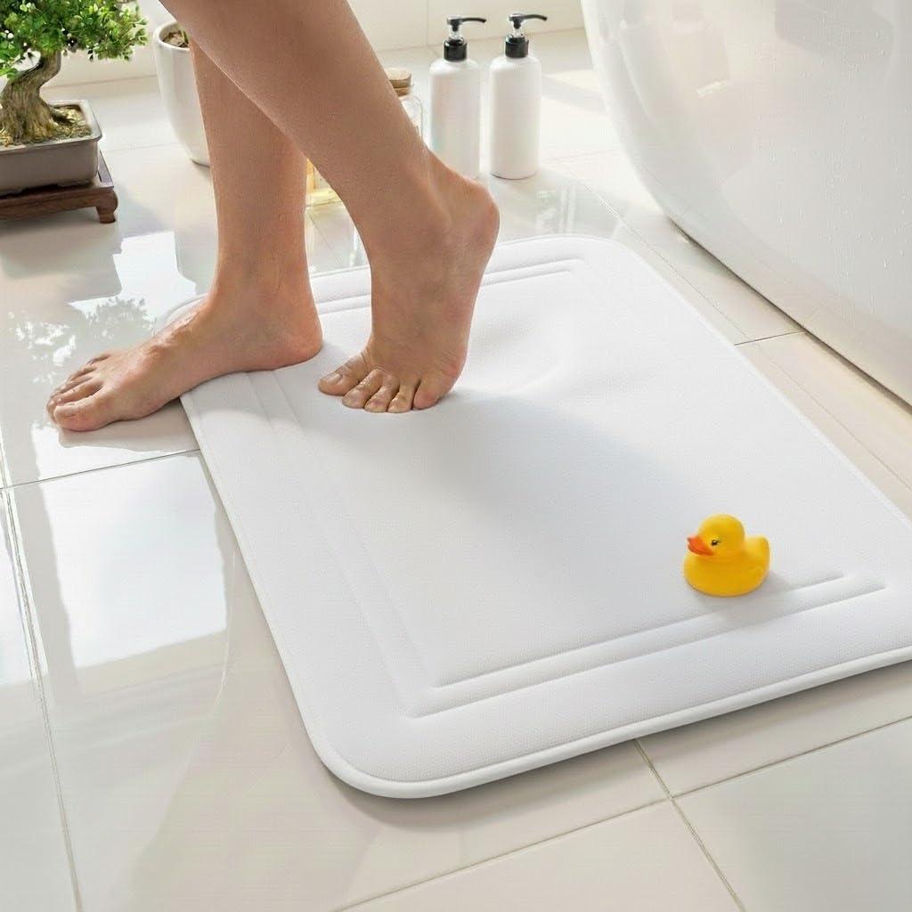 ITSOFT Memory Foam Bath Mat 24x16, Non Slip, Machine Washable, Quick Dry & Absorbent Rugs, Bath Mats for Bathroom Floor, Tub & Shower, Bathroom Rug, White