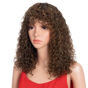 Spotlight Short Kinky Curly Wigs 14 inch Bob Loose Wave Human Hair Wigs for Women Brazilian Virgin Human Hair Wigs with Bangs 180% Density Natural Looking (Ombre Brown, P4/30/27 Color)