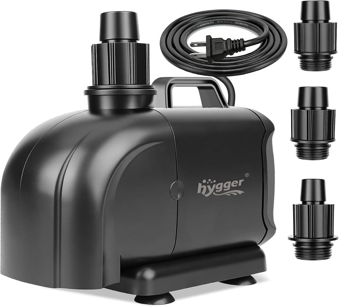 hygger 2-in-11850GPH Submersible Pump 135W, Side and Bottom Suction Fountain Water Pump with 16.4ft High Lift,Water Change with 4 Interchangeable Nozzles for Aquarium, Fish Tank, Hydroponics,Pond