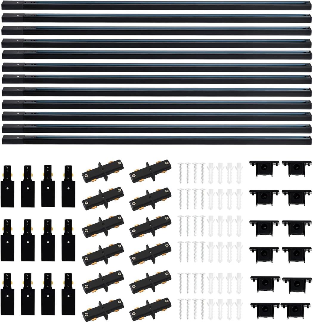 39FT H Track Lighting Rails Black, H Type Track Lighting Rails Kit with End Caps and Live End Feed Connector, Compatible with 3-Wire Single Circuit H Style System