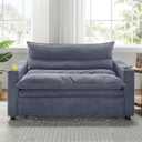 3 in 1 Convertible Pull Out Sleeper Sofa Couch Bed, 56.3" Velvet Futon Loveseat Lounge Chaise Recliner Sofabed with Adjustable Backrest & Cupholders and Cloud Cushions