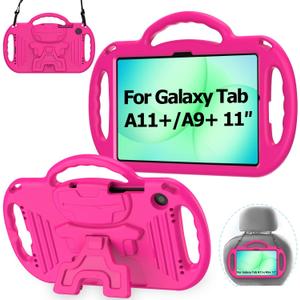 AVAWO Kids Case for Samsung Galaxy Tab A11+ Plus/A9+ Plus 11 Inch Case, with Strap, Shockproof Lightweight Handle Stand 2025/2023 Model with Lanyard, Rose