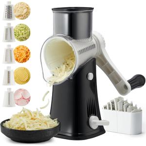 Rotary Cheese Grater Hand Crank, 5 Blades Cheese shredder, Stronger Suction, Easy to Clean for Fruit, Vegetables, Nuts, Black