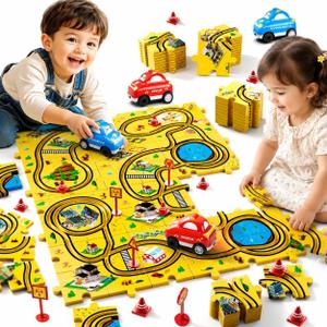 Bennol 56Pcs Puzzle Race Car Track Set Toys for Kids Floor Puzzle Tracks Car Gifts for 3 4 5 Year Old Boys Kids Toys Gifts for 3 4 5 Year Old Boys Puzzle Racer Set for Ages 3-5 4-6, Medium