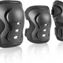 JBM Knee Pad Elbow Pads and Wrist Guards Protective Gear Set for Skateboarding Cycling Roller Skating Inline Skating Scooter Riding BMX Biking Sports (Large, Black)