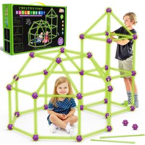 Glow In The Dark Fort Building Kit for Kids,STEM Construction Toys, Educational Gift for 4 5 6 7 8 9 10 11 12 Years Old Boys and Girls,Ultimate Creative Set for Indoor & Outdoors Activity,140 Pcs, Medium