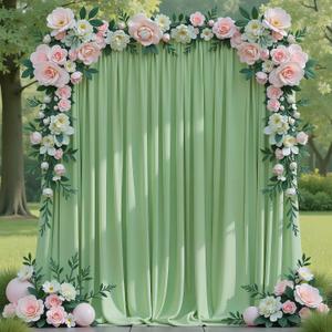 Asee'm 10x8FT Sage Green Backdrop Curtains for Parties, Polyester Photo Fabric Curtain Backdrop Drapes for Birthday Wedding Party Decor Background Photography with Rod Pocket, 5x8FT, 2 Panels