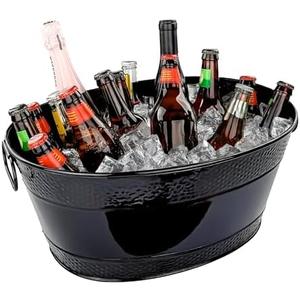 BREKX Colt Black Galvanized Beverage Tub with Handles, 16-Bottle Metal Bucket Ice Cooler to Chill Drinks, Oval Metal Basket for Drinks or Storage Bin - 15 Quarts (4 Gallon)