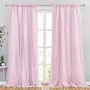PONY DANCE Pink Curtains for Bedroom - Double-Layered Curtains for Nursery Girls with Tie-Backs Sheer Drapes Light Blocking, 52 inch Wide by 84 inch Length, Pink, 2 Pcs