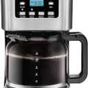 Chefman 12-Cup Programmable Coffee Maker, Electric Brewer, Auto Shut Off, Digital Display w/Auto-Brew Function, Anti-Drip Pot, Reusable Filter for Fresh Grounds, Square Stainless Steel, Glass Carafe