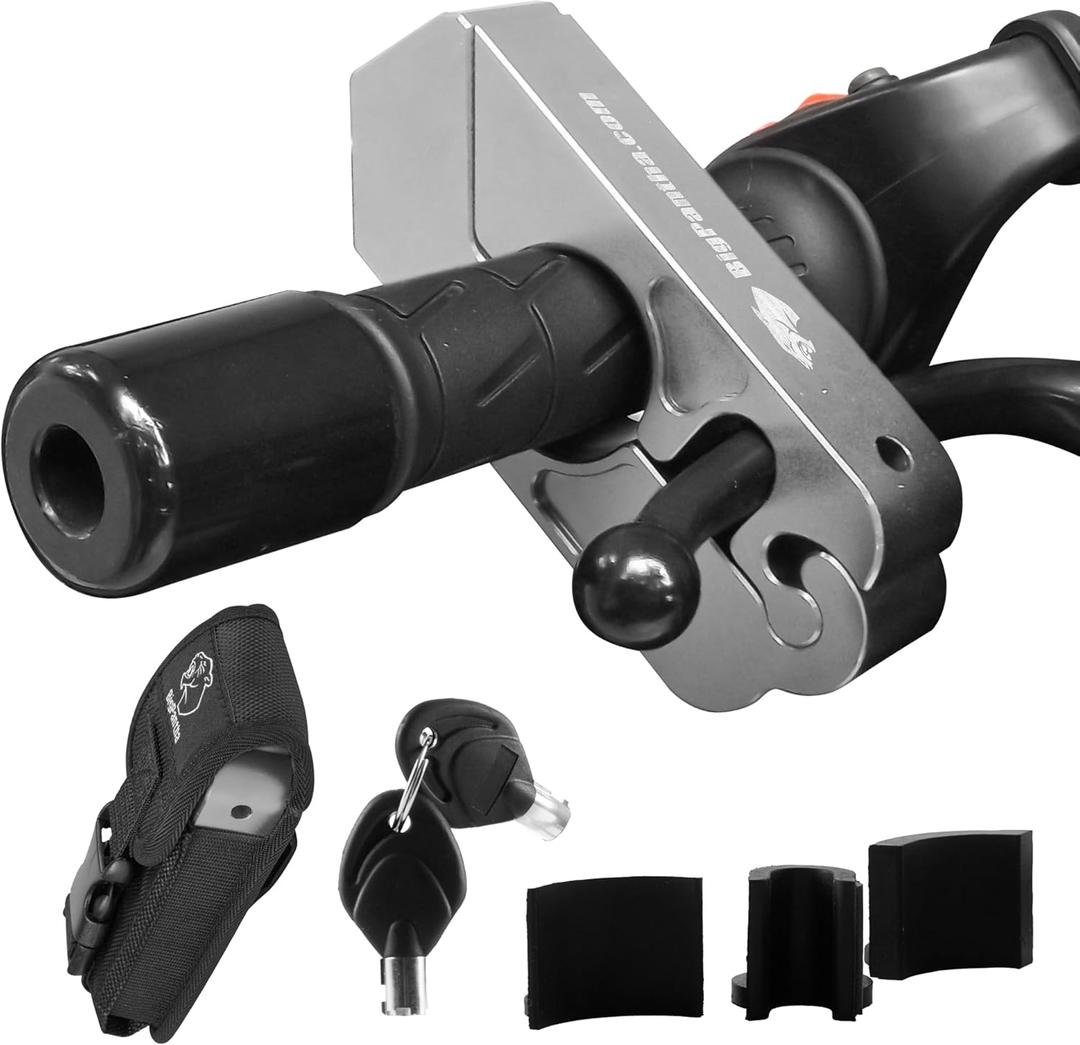 Motorcycle Grip Lock - Heavy Duty Brake/Handlebar/Throttle Security for Bikes, Scooters, Mopeds, or ATVs in Under 5 Seconds - Anti-Theft Device With Free Holster (Silver)