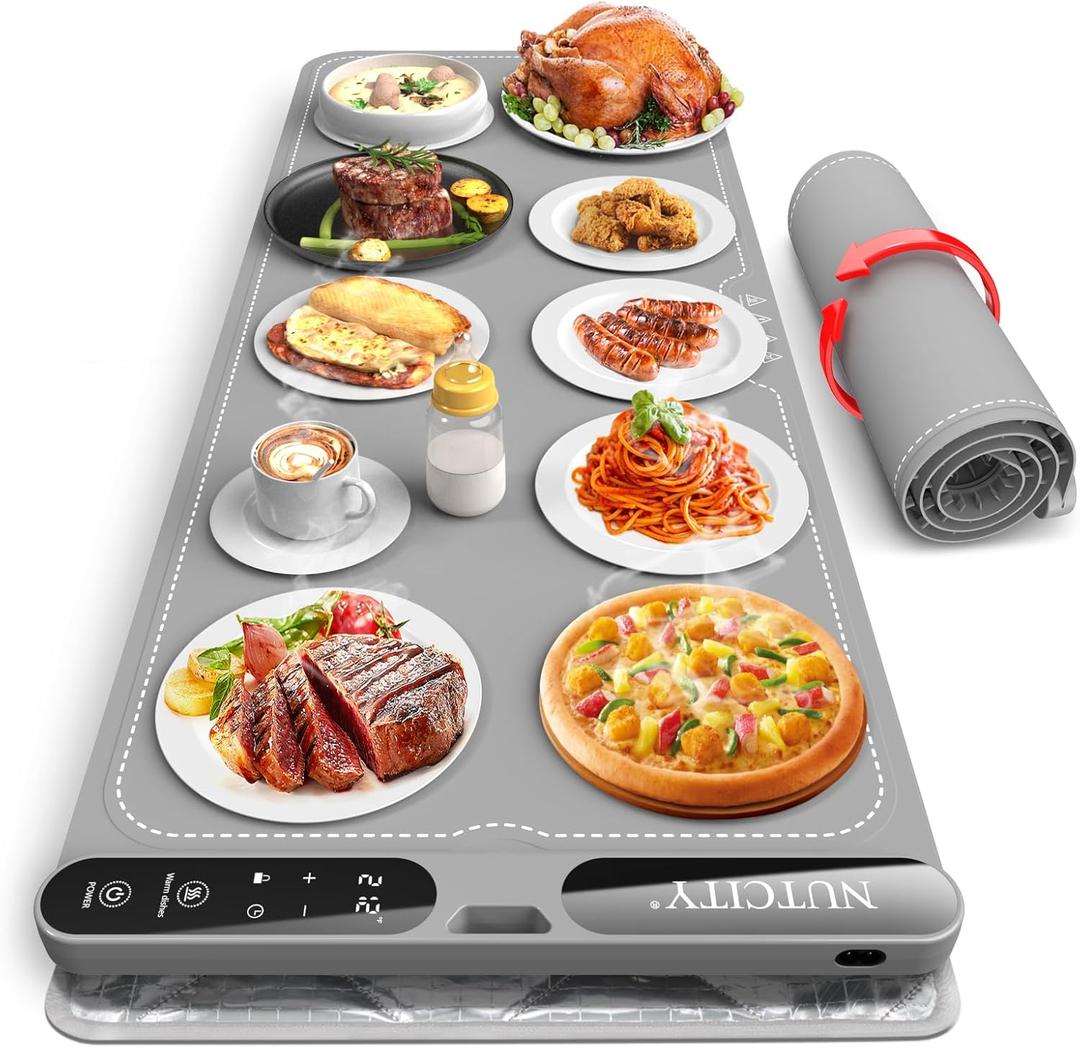 Warming Mat for FoodExtra Large (40x15 Inches) Electric Silicone Food Warmer Trays for Chafing Dishes & Buffet，7 Temperature Settings, 8H Timer,Portable RollUp Design & Insulation Pad for Parties