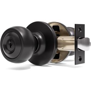 Door Locks for Front Door - 2 Pack Doorknobs for Exterior Door Matte Black Standard Ball Door Knobs with Lock Entrance Door Locks with Keys
