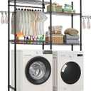 VEVOR Over the Washer and Dryer Storage Shelf, 4 Tier Laundry Room Drying Rack with Hanger Rod and Hooks, Adjustable Over Washer and Dryer Shelves, Laundry Room Shelf Storage Space Saver, Black
