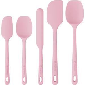 5 Pieces Silicone Spatula Set, Food Grade Rubber Spatula, Upgrade Strong Handle with Ergonomic Grip, Heat Resistant Up to 600F for Nonstick Cookware, Cooking Candy Series (Pink)