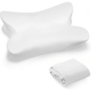 Hahafelt Cooling Cervical Neck Pillowcase for Pain Relief (Only Pillow Case) Ergonomic Pillowcase with Zipper Breathable Contour Cool Memory Foam Pillow Cover for Side Back Stomach Sleepers(White)