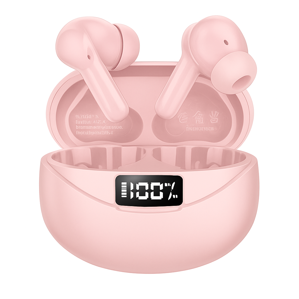 Beniduck Wireless Earbuds Bluetooth 5.3 Headphones HiFi Stereo, Wireless Earphones with Noise Cancelling Mic, 50H Playback Ear Buds with LED Digital Display for iOS/Andriod Rose Gold