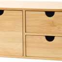 Wisuce Bamboo Desk Organizer - Mini Desktop Drawer Tabletop Storage Organization Box for Office Home Toiletries Supplies, No Assembly Required (3 Drawer with big drawer)