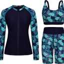 Arolina Womens Rash Guard Long Sleeve Swim Shirts Swimsuit 2025 Bathing Suit with Womens Swim Shorts & Two Pockets (Medium, Blue Navy)